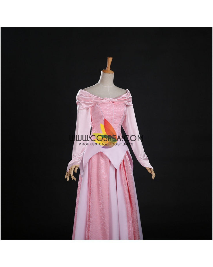 Princess Aurora Blush Pink Brocade Satin Sleeping Beauty Cosplay Costume