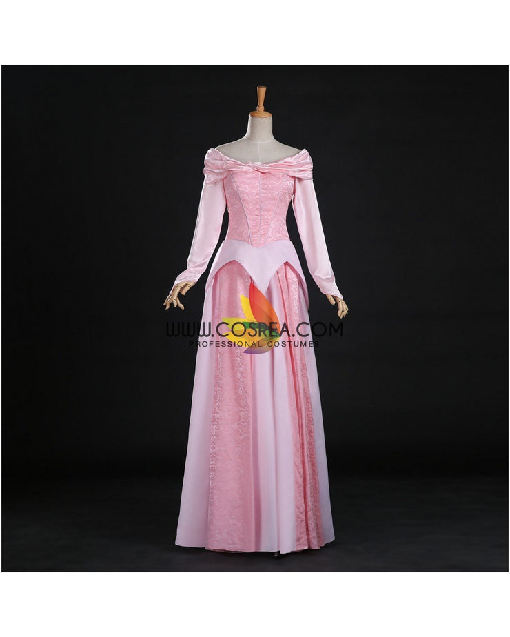 Princess Aurora Blush Pink Brocade Satin Sleeping Beauty Cosplay Costume