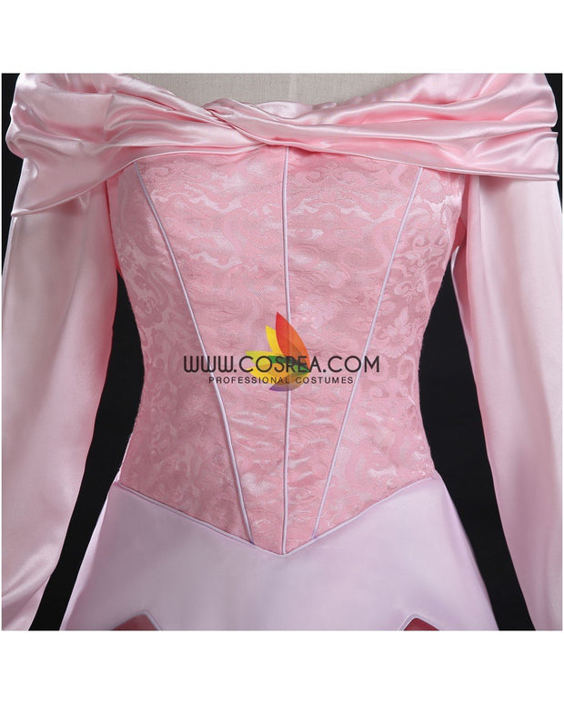 Princess Aurora Blush Pink Brocade Satin Sleeping Beauty Cosplay Costume