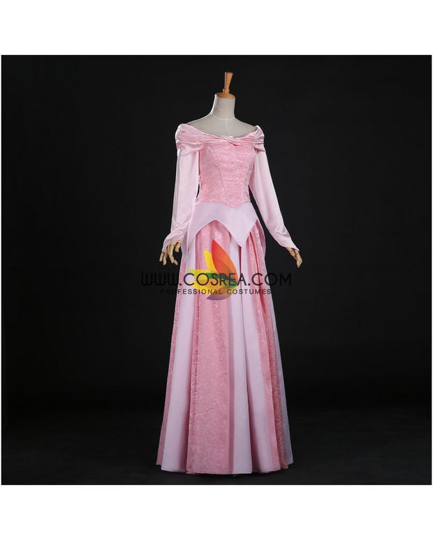 Princess Aurora Blush Pink Brocade Satin Sleeping Beauty Cosplay Costume
