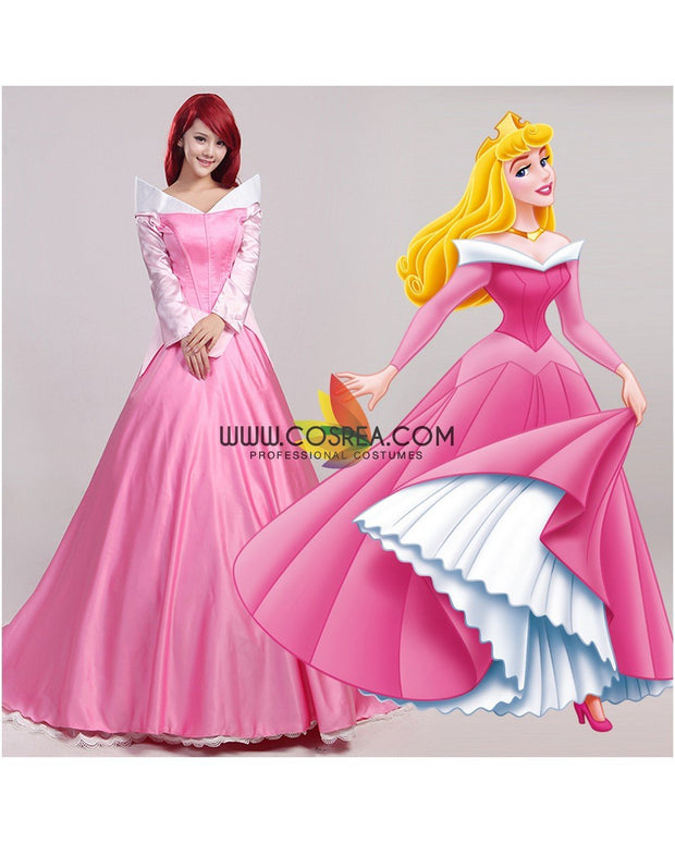 Princess Aurora Classic Pink Satin Sleeping Beauty Cosplay Costume