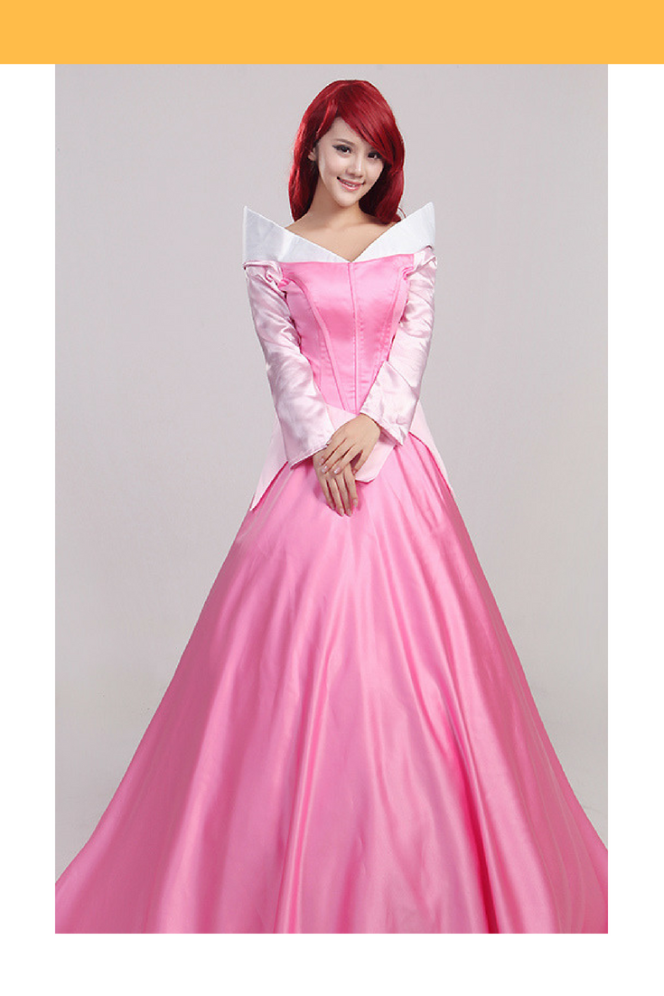 princess dress sleeping beauty Princess Aurora Classic Pink Satin Sleeping Beauty Cosplay Costume With Boning / Traditional Lace Tie