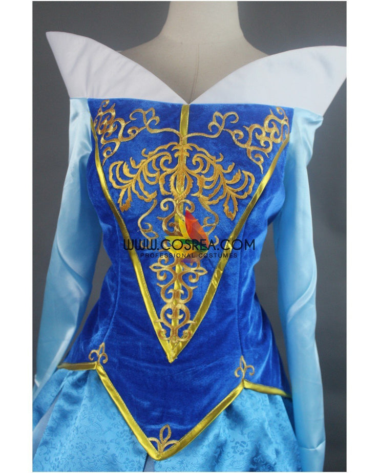 Princess Aurora Embroidered Blue Velvet Sleeping Beauty Cosplay Costume