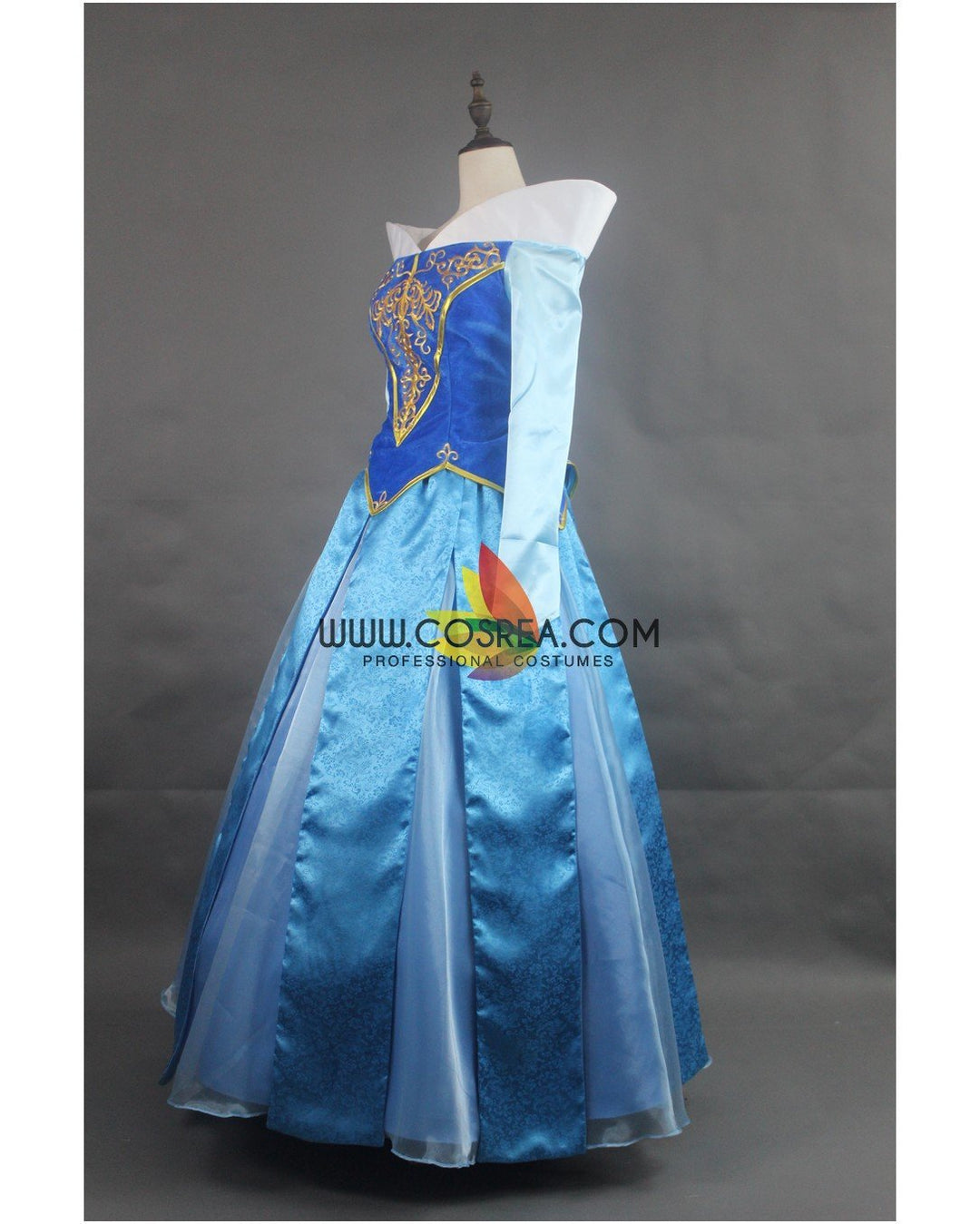 Princess Aurora Embroidered Blue Velvet Sleeping Beauty Cosplay Costume with Boning / Concealed Zipper