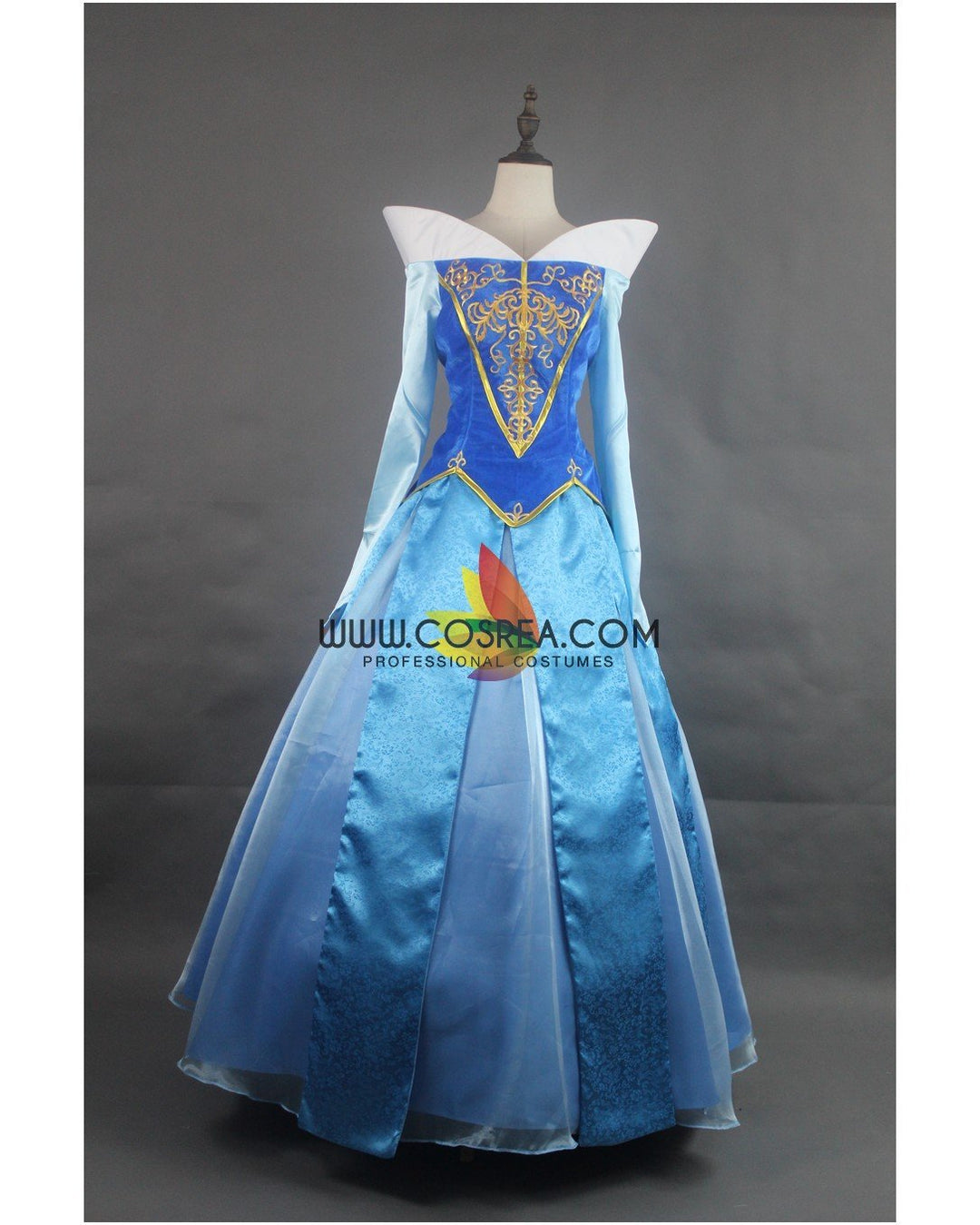 Princess Aurora Embroidered Blue Velvet Sleeping Beauty Cosplay Costume With Boning / Concealed Zipper