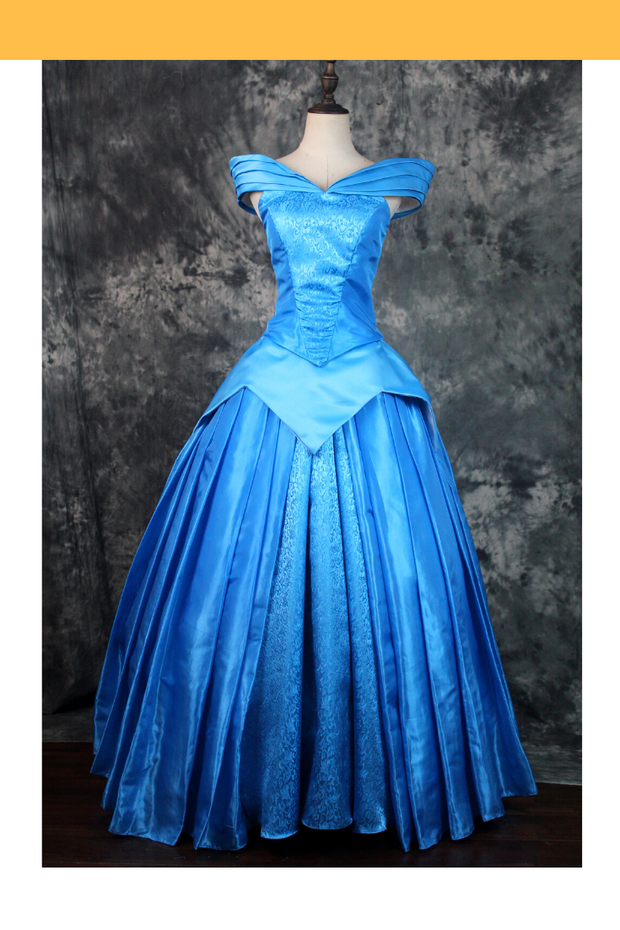 Cosrea Disney Sleeping Beauty Aurora Park Inspired Blue Brocade Cosplay Costume