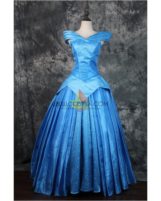 Cosrea Disney Sleeping Beauty Aurora Park Inspired Blue Brocade Cosplay Costume