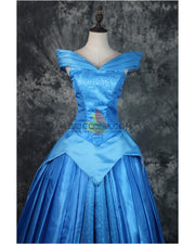 Cosrea Disney Sleeping Beauty Aurora Park Inspired Blue Brocade Cosplay Costume