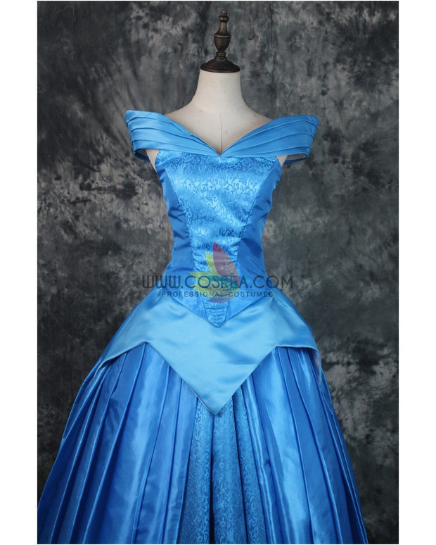 Cosrea Disney Sleeping Beauty Aurora Park Inspired Blue Brocade Cosplay Costume