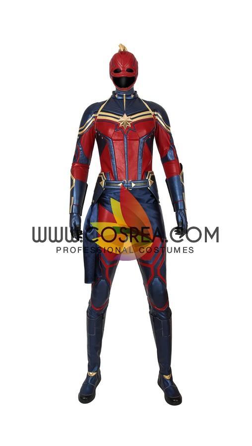 Captain Marvel Infinity War Metallic Blue PU Leather Cosplay Costume