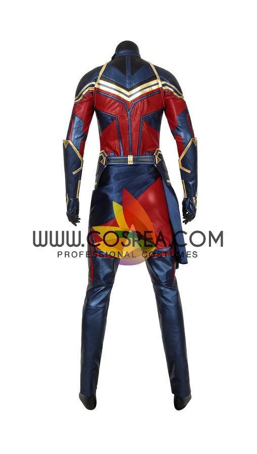 Cosrea Marvel Universe Captain Marvel Infinity War Metallic Blue PU Leather Cosplay Costume