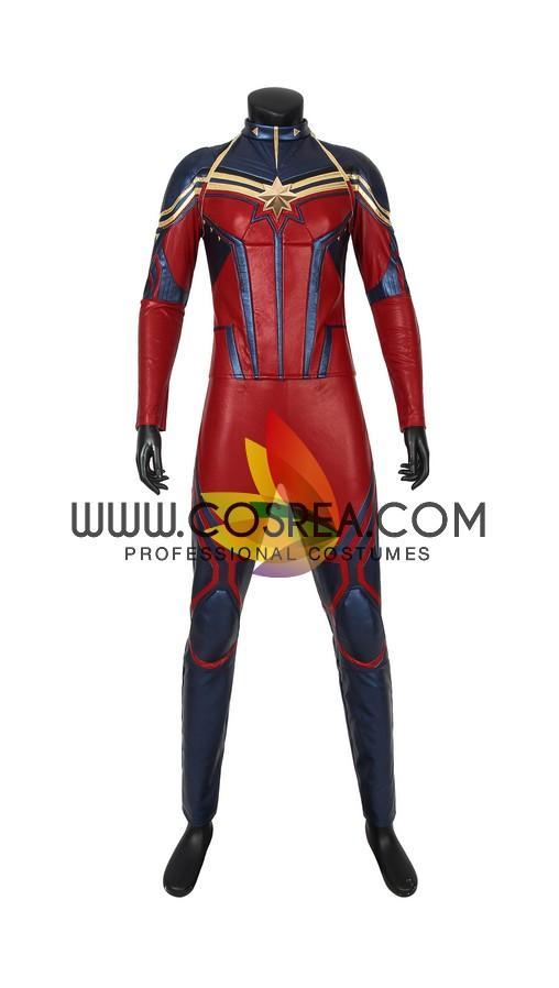 Cosrea Marvel Universe Captain Marvel Infinity War Metallic Blue PU Leather Cosplay Costume