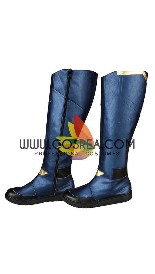 Cosrea Marvel Universe Captain Marvel Infinity War Metallic Blue PU Leather Cosplay Costume