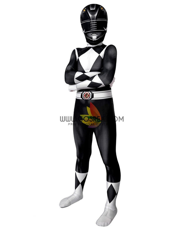 Cosrea Marvel Universe Mighty Morphin Power Rangers Black Ranger Kids Size Digital Printed Cosplay Costume