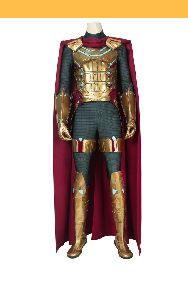 Cosrea Marvel Universe Mysterio Metallic Gold Spiderman Far From Home PU Leather Cosplay Costume