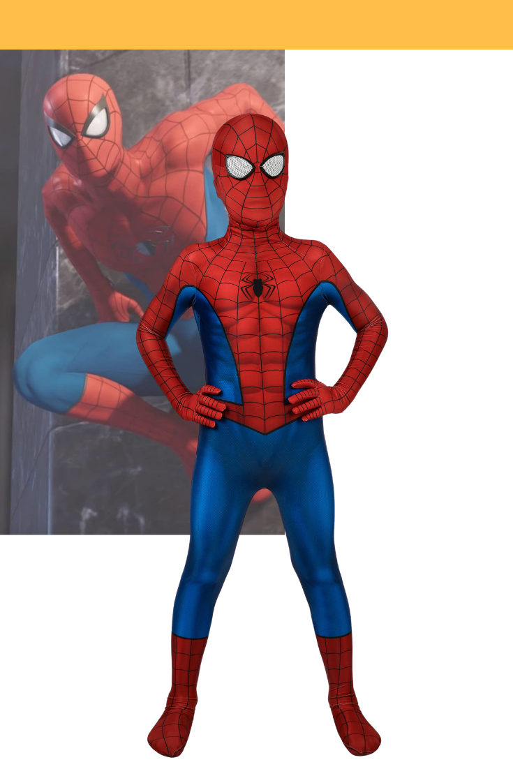 Cosrea Marvel Universe Spiderman PS4 Game Classic Version Kids Size Digital Printed Cosplay Costume