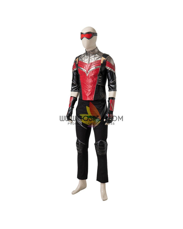 Cosrea Marvel Universe The Falcon And Winter Soldier TV Series  Black And Red Full PU Leather Version Cosplay Costume