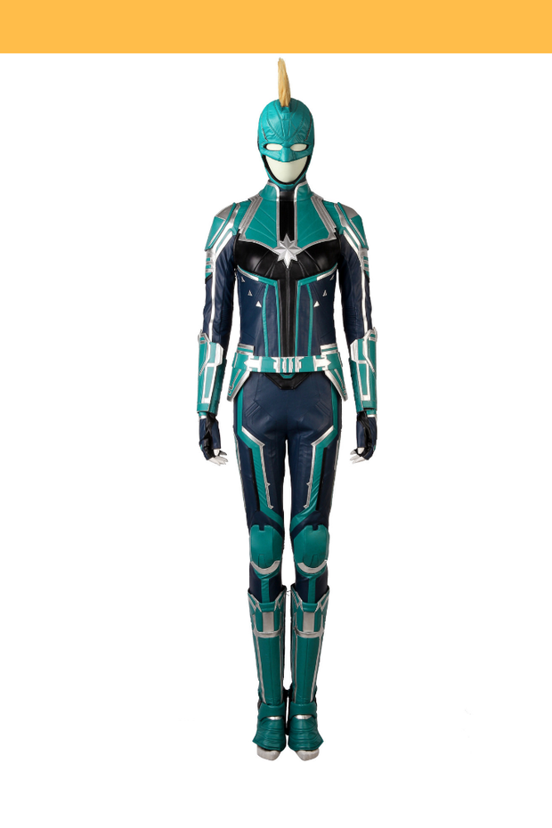 Cosrea Marvel Universe Costume Only Captain Marvel Star Force Team In Turquoise PU Leather Cosplay Costume