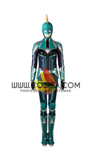Cosrea Marvel Universe Without Helmet Captain Marvel Star Force Team In Turquoise PU Leather Cosplay Costume