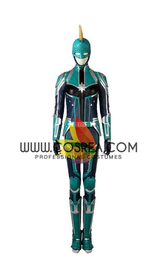 Cosrea Marvel Universe Without Helmet Captain Marvel Star Force Team In Turquoise PU Leather Cosplay Costume