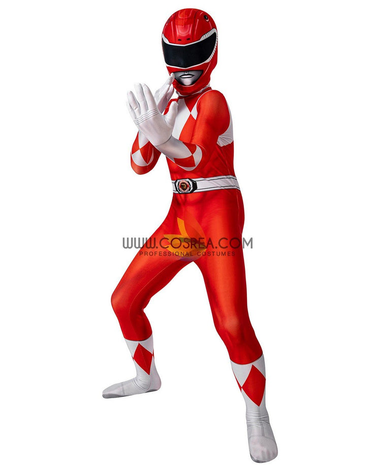 Cosrea TV Costumes Mighty Morphin Power Rangers Red Ranger Kids Size Digital Printed Cosplay Costume